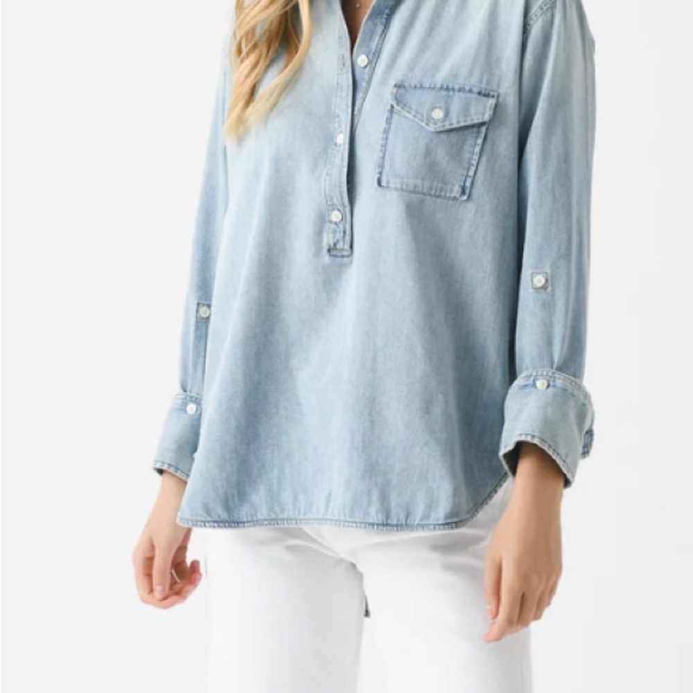 Casual Light Blue Denim Blouse - Picture 2 of 4